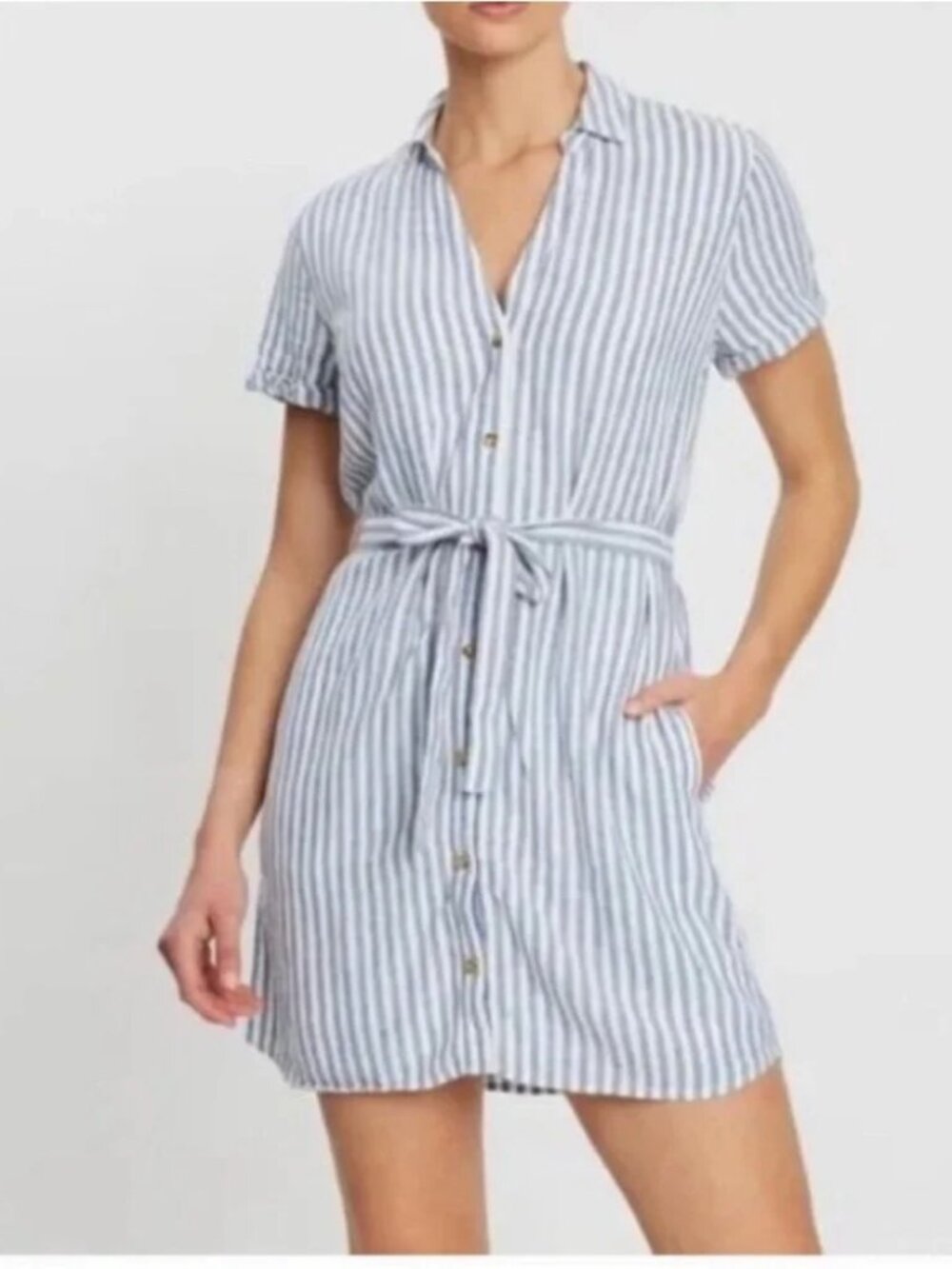 Abercrombie & Fitch Blue and White Striped Mini Shirt Dress - Picture 12 of 12